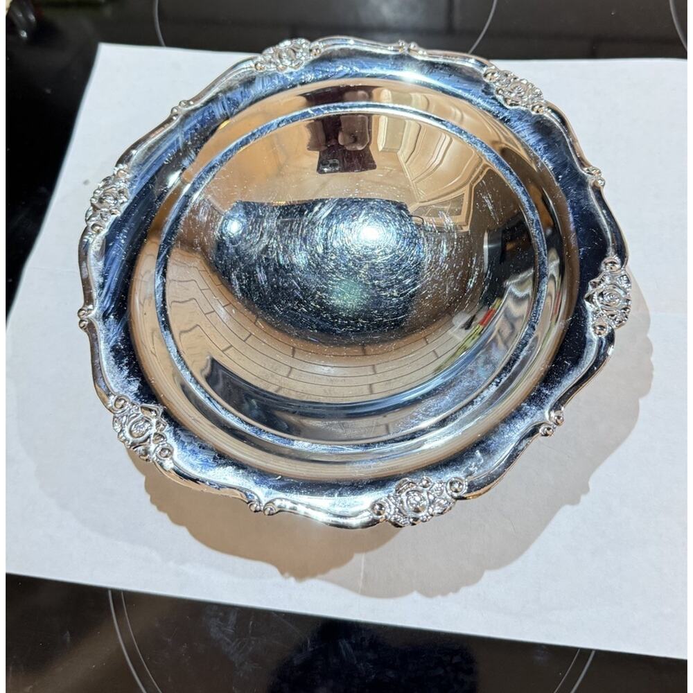 Footed 7” Chrome Plate Candy Appetizer Dish Possibly From Japan. VGC Vtg‎ Retro
